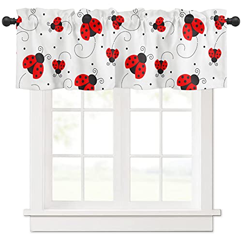 Ladybugs Valances For Windows Ladybug With Dotted Wings Swirls And Curves Animal White Kitchen Valances Rod Pocket Curtain Small Window Treatment For Bathroom/Living Room/Bedroom/Home Decor 54X18In #TOP1