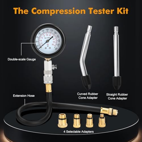 HW0130 8pcs Petrol Engine Cylinder Compression Tester Kit Automotive Tool Gauge