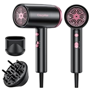 CrazyMar Seche Cheveux Professionale,350M Ions Négatifs,5X Sèche-Rapide et Puissant,Léger et Compact avec Diffuseur,3 Vitesses/Températures - Pour Maison,Salon, Voyageurs et Coiffeurs (Noir)