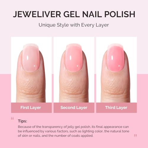 Image of MelodySusie Jeweliver Jelly Gel Polish, 0.5Fl Oz Pink Gel Nail Polish Sheer Translucent Soak Off UV LED Light Cure Valentine's Day Gift for Women Manicure Nail Art DIY at Home JM25