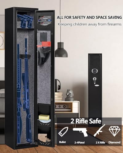 Image of KAER 2-3 Gun Safe, Gun Safe for Rifles and Pistols, Rifle Safe, Gun Cabinet with Digital Keypad Lock, Rifle Safe with 4 Gun Slots and Pistol Pockets for Secure Storage in Garage, Bedroom, Living Room