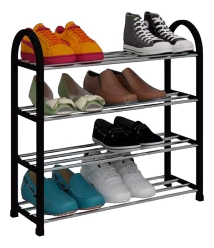 Sapateira Organizador de Sapatos Vertical com 4 Prateleiras, Estrutura em Metal, Suporte para Calçados tênis 8 pares