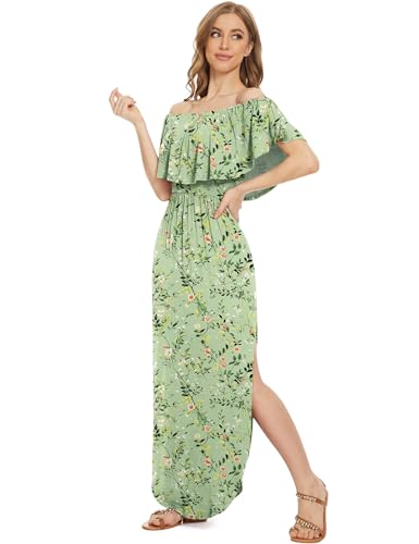 Image of LILBETTER Womens Off The Shoulder Ruffle Party Dresses Side Split Beach Maxi Dress