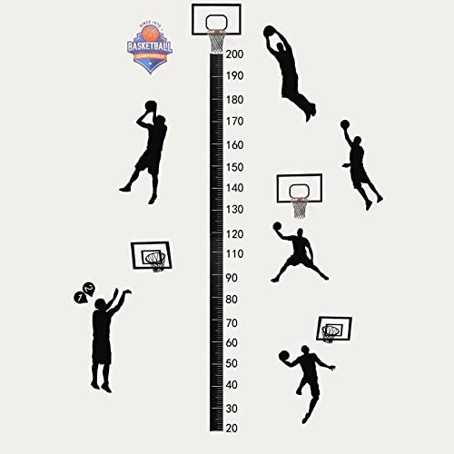 AIBAOBAO Pegatinas de Pared de Crecimiento de Altura de Tema de Baloncesto - Decoración Autoadhesiva de Pared de Dibujos Animados para Habitación Infantil y Sala de Estar - Vinilo Ecológico Extraíble