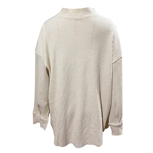 2022 Jackets For Women, Oversized Button Down Long Sleeve Shirts Waffle Knit Tops Fashion Blouses Dressy Business Casual Ladies Plus Size Loose Fit Corduroy Shacket With Pockets(A Beige,Xx-Large) #TOP4