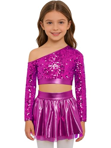 Ensemble robe danse moderne jazz enfant fille avec top et jupe à paillettes TiaoBug