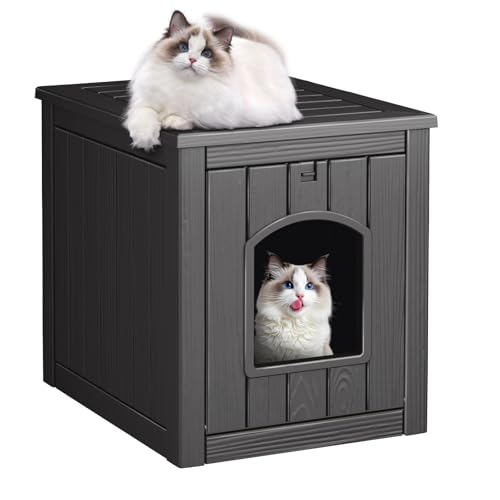 ComeWay Cat House Outdoor Indoor - All-Weather Resin Cat Houses for Outdoor Cats, Durable & Insulated Pet Shelter for Garden Patio Backyard, Sleek Black Design