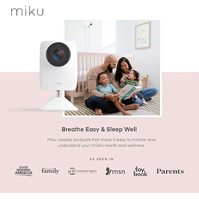 Miku Pro Smart Baby Monitor with Camera, Track Live Breathing with No Wearable, Real-Time Alerts, Sleep Analytics, 1080p Wi-Fi Video, Night Vision, and 2-Way Audio, Wall Mount Included
