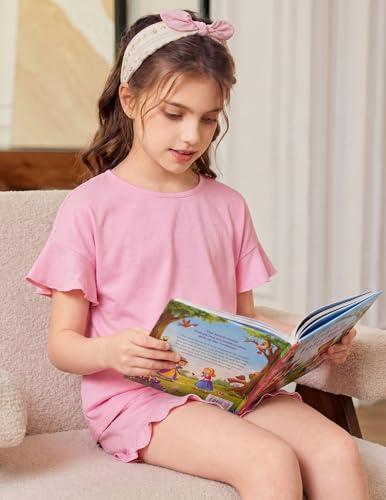 Image of Arshiner Girls Pajamas Ruffle Short Sets Cute Sleepwear Soft Kids Pjs