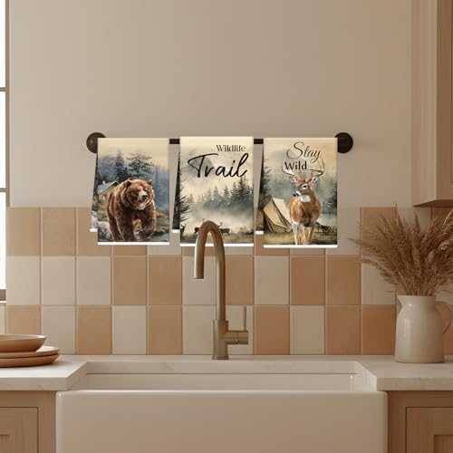 Image of Rustic Cabin Kitchen Towels, 6 Pcs Forest Wildlife Hand Towels, Absorbent Wild Animals Dish Cloths for Kitchen Cooking Woodland Wild Life Home Decoration Housewarming Gifts