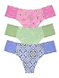 Victoria's Secret PINK Thong Panty Set of 3 Small No-show Pink Floral / Mint Celestial / Denim Bandana