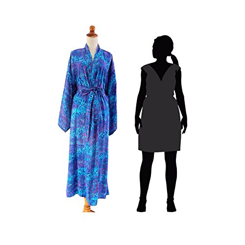 Novica Handcrafted Batik Robe From Indonesia Rayon Clothing Blue Patterned 'Ocean Symphony' #TOP2