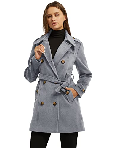Wantdo Women's Casual Long Sleeve Double Breasted Pea Coat With Belt Grey M #TOP2