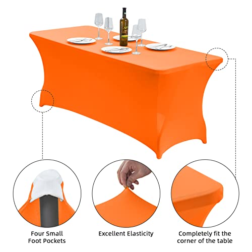 CWK 6FT Waterproof Stretch Spandex Table Cover for Rectangular Tables - Elastic Fitted Tablecloth for Folding Tables,Wrinkle Resistant Table Cloth for Parties, Weddings,Banquets & Events(Light Orange) by CWK - Image 4