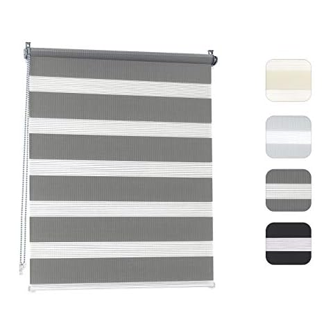 Laneetal Double Roller Blind Day and Night Roller Blind Curtain for Window and Door with Fittings No Drilling Required 120 x 150 cm Dark Grey Cover