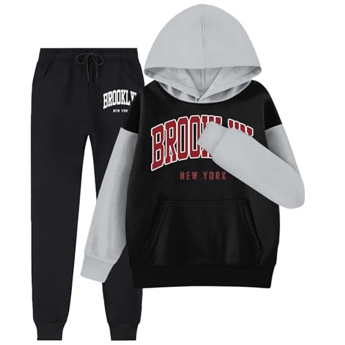 LOS ANGELES Girl Clothes 2 Piece Outfits Graphic Letter Hooded Sweatshirt & Jogger Pants Loose Jogger Set 4-14Y4