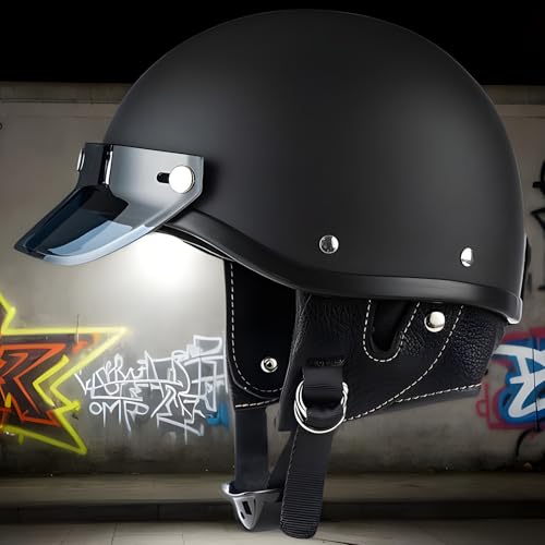 Casco de motocicleta vintage de media cara: casco abierto, protección de media carcasa para motocicleta retro | Gorra de moto de calle con homologación ECE, apta para cascos de crucero, scooter, turis - imagen 3