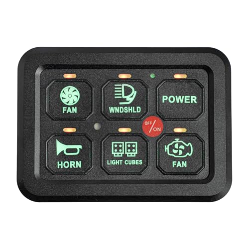 Panel de interruptor de 6 marchas con función de atenuación automática de 720 W, panel de conmutación universal, sistema de relé de control de circuito, para coche, camión, barco, ATV, color verde