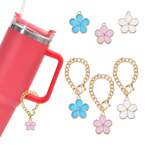 Koonafy 3 Pcs Charm Accessories for Tumblers Flowers with Handle Water Bottle Chain for Stanley Cup 40 Oz And 30 Oz Personalized Handle Bags Decor Set