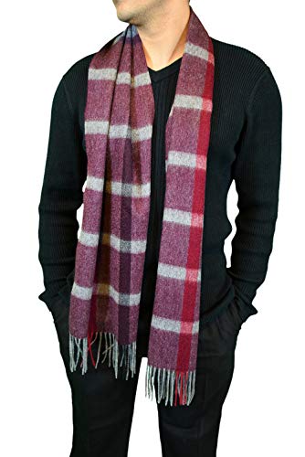 Cashmere Boutique 100% Pure Cashmere Check Scarf for Men - Soft, Lightweight, and For Daily Wear - Burgundy, 12