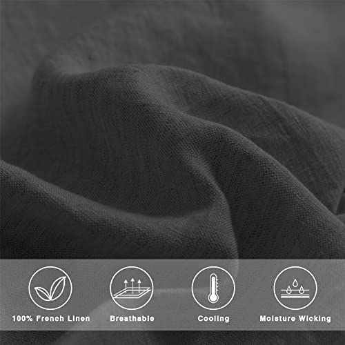 Tonyrena 100% Washed Linen Sheet Set With 16” Fitted Sheet, Breatherable,Ultra Soft, 4 Pieces-1 Flat Sheet,1 Fitted Sheet,2 Pillowcases (King, Dark Grey) #TOP3