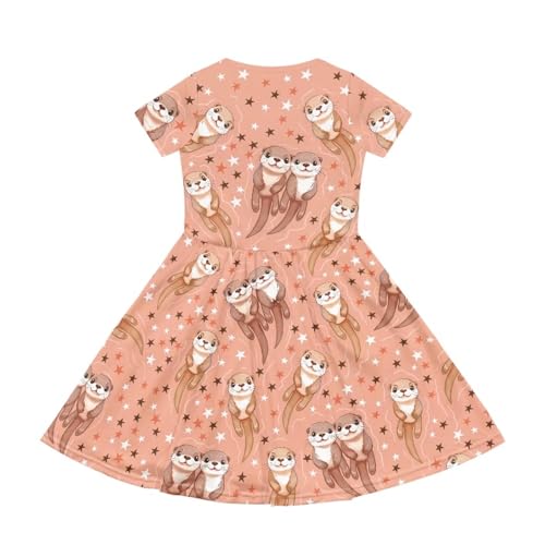 Girls Cute Spring Dress Size 2-14 Short Sleeve Swing Twirl Dress Crew Neck Midi Dress with Pockets2
