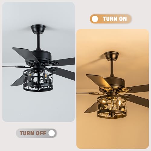 52" Farmhouse Ceiling Fan with Light and Remote, Rustic Caged Fandelier by TOPASSTX - Used condition - Image 3