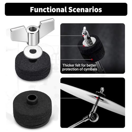 36 PCS Cymbal Replacement Accessories, Clutch Felts, Drum Cymbal Felt Pads Include Wing Nuts & Washers & Plastic Cymbals Sleeves & Drum Key and Plastic Cymbals Nuts, Replacement for Drum Set,Red