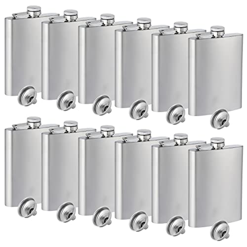 12 Pcs 8 Oz Hip Flask For Liquor Stainless Steel Leakproof With Funnel For Gift, Fishing, Camping,Hunting,Hiking,Wedding Party, Traveling #TOP7