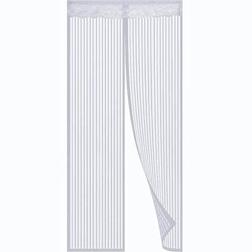 Fly Screen Door,Magnetic Fly Insect Screen Door Screen Mesh Curtain Fits Door Up to 90 x 210cm,Easy to Install Without Drilling (White Lace)