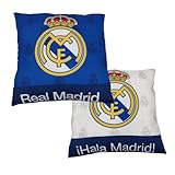 Cojín Decorativo Real Madrid Tamaño 40x40cm -, Salon o Dormitorio -Reversible con Escudo – Ideal para Aficionados al Futbol