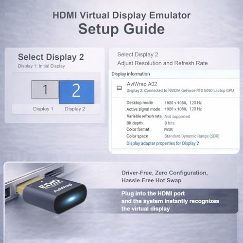 HDMI Dummy Plug, Emulator 4K Virtual Monitor Adaptador miniatura 3