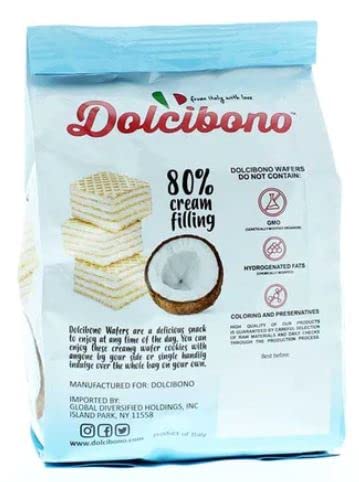 Dolcibono Wafer Cookies, Cream Filled, Imported From Italy, All Natural, Non-Gmo, Fresh Baked, Bite Sized Snacks (Pack Of 2, 8.8Oz Per Bag) (Coconut) #TOP1
