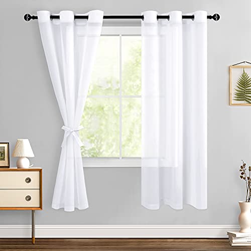 Hiasan White Sheer Curtains with Tiebacks, Grommet, W36 x L63, 2 Panels