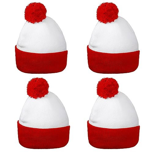 Image of Yaomiao Christmas Hat Red White Beanie Pom Pom Cuff Knit Beanies Xmas Winter Hat for Men Women Adult