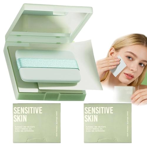 300-Sheet Oil Blotting Sheets for Oily Skin - Portable Mirror & Puff - Absorb Excess Grease