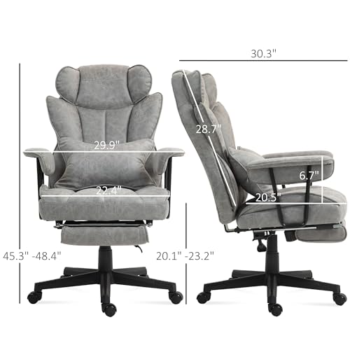 Image of HOMCOM Massage Executive Office Chair with 6 Vibration Points, 400LBS Heated Big and Tall Office Chair with Foot Rest and Lumbar Support, Microfiber Reclining Computer Desk Chair, Gray