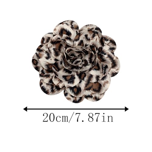 Image of Dainty Fabric Leopard Rose Flower Large Brooch Lapel Pins Handmade Big Flower Brooches Pin Classic for Women Wedding Party Dance Banquet Dress Suit Clothes Accessories Jewelry Gifts 190mm
