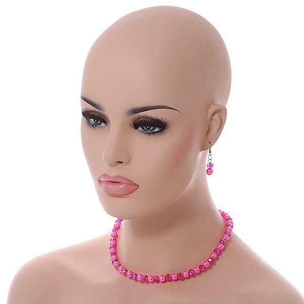 Juego de collar de perlas de cristal rosa con pulsera y pendientes Avalaya de 43 cm 3