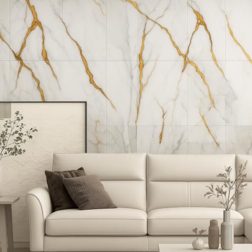 Image of OCEANSKY 3D Wallpaper PE Foam self Adhesive Brick Design Wall Stickers /DIY Wallpaper for Home Hotel Living Room Bedroom Cafe Deco (12, Gold)