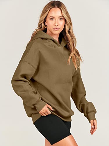 Anrabess Fleece Oversized Hoodies For Women Pullover Teen Girls Deep Brown Casual Hooded Sweatshirt Warm Preppy Fall Fashion Y2K Winter Clothes A1023Shenzong-Xl #TOP3