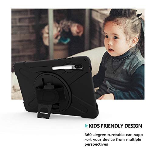 Kiq Galaxy Tab S7 Case 11", Shockproof Heavy Duty Durable Dual-Layer Cover Kickstand Hand Strap Shoulder Carrying Sling For Samsung Galaxy Tab S7 T870/ Samsung Galaxy Tab S8 X700 (Shield Black) #TOP5