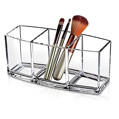 eKsdf Kosmetik Organizer durchsichtig Acryl Kosmetikpinsel mit 3 Fächern Make-up Aufbewahrungsbox Schminkbox Lippenstift Pinselhalter Cover