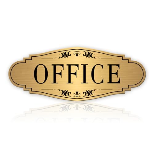 The Office Door Sign for Home and Business，Self-Adhesive Waterproof and Fade-Resistant Brushed Gold Office Sticker for House，Business，Door, Window