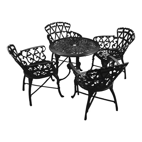 Image of BRISHI Cast Aluminium Garden Patio Seating Chair and Table Set for Balcony Outdoor Furniture with 1 Table and 4 Chair Set (Black)