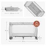 hauck Kinderreisebett Sleep N Play Center mit Neugeboreneneinhang, Wickelauflage, Tragetasche, Rollen, Schlupf, Klein Zusammenklappbar, Baby Reisebett Kleinkind ab Geburt bis 15 kg (Teddy Grey)