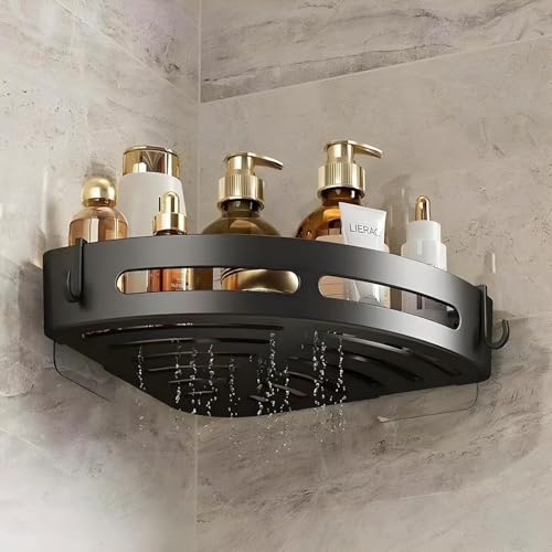 Image of Dwain Self Adhesive Bathroom Shelf Wall Mounted | Bathroom Organiser Without Drill Metal Rack | Corner Bathroom Shelf for Shampoo Soap Storage | Wall Mount Bathroom Organizer(Round)