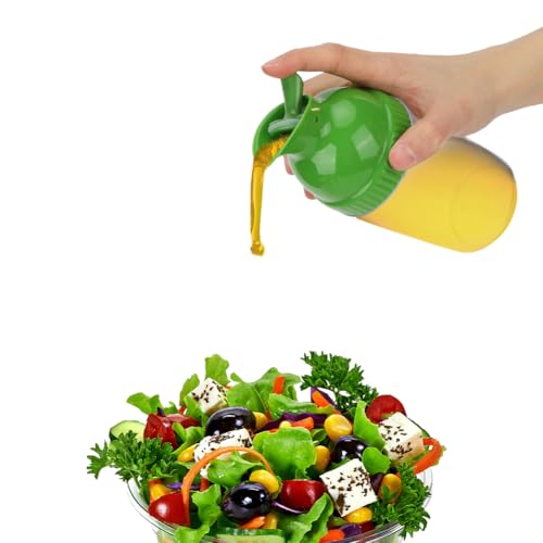Lwuey Salad Dressing Shaker, 200ML Plastic Clear Measuring Bottle for Mixing Ranch Homemade Sauce Container BPA Free Dripless Pour PP Dispenser Leak Proof Sealed Spout Lid Home Kitchen Clean(Green)