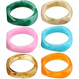 Quelay 6 Pcs Acrylic Resin Bangle Bracelet for Women Vintage Wide Geometric Colorful Bracelets Punk Wristband Jewelry(Light Color)