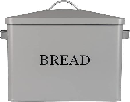 GameXcel Extra Large Vertical Metal Bread Box for Kitchen Countertop - Vintage Farmhouse Bread Bin with Lid, Space Saving Bread Holder Storage Container for Homemade Loaf, Sourdough, Bagels, Gray